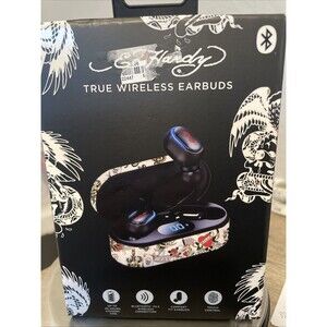 Ed Hardy True Wireless Earbuds Pink White Tattoo Design Earbuds New